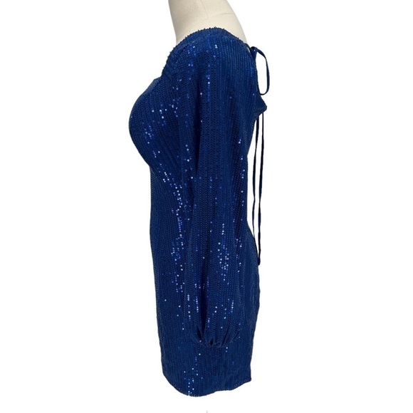 Xileiever Blue Sequin Long Sleeve Glitter Mini Dress Size 4 Women’s - Picture 5 of 7